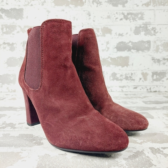 Esmara by Heidi Klum Burgundy Red Block Heel Elastic Gore Ankle Boots C110 - Picture 4 of 12